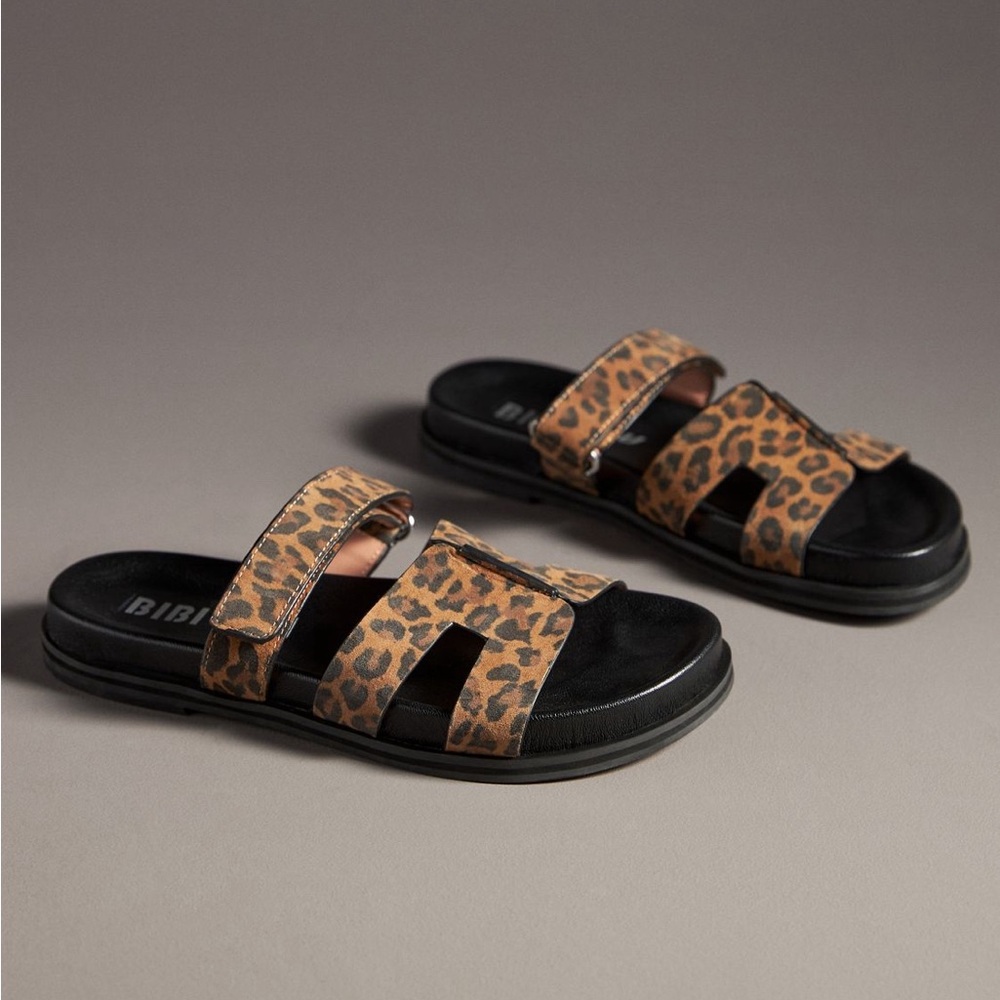 Bibi Lou Cutout Slide Sandals - Leopard Suede